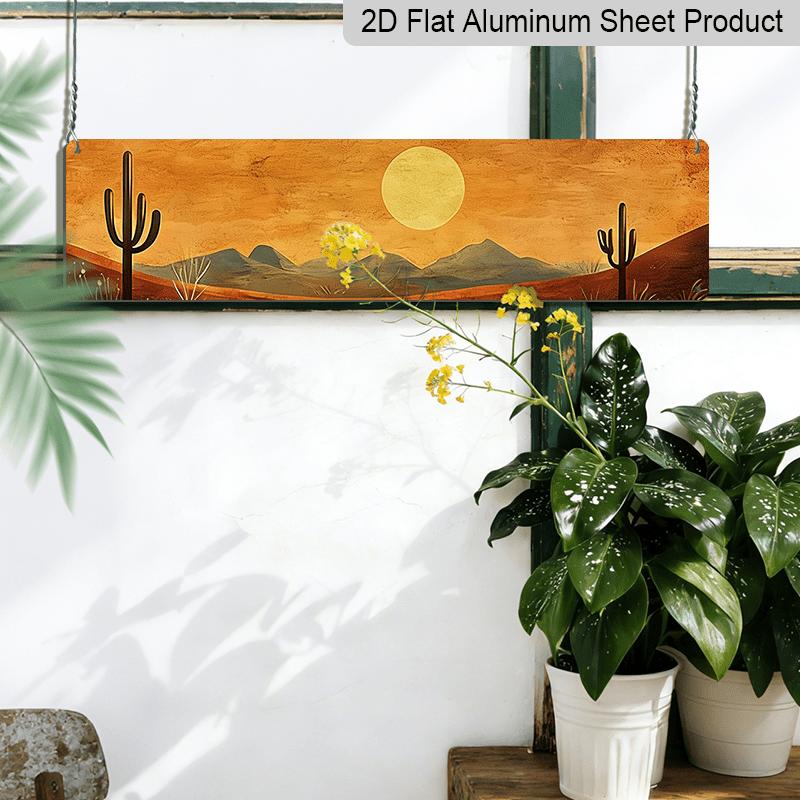 1pc 2D Flat 4X16 Inch Aluminum Metal Signs Tranquil Desert Sunset Metal Wall Art for Enhancing Bedroom Ambiance and Living Room Aluminum Decorative