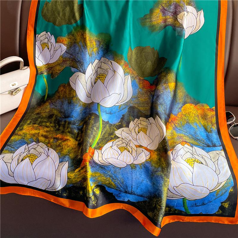 Высококачественный роскошный шелковый шарф женский весенне-осенний с принтом шарфы обертывания бандана фуляр муфлер дорожный солнцезащитный платок