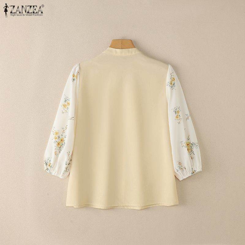 ZANZEA Женская повседневная блузка свободного кроя с воротником-стойкой и рукавами 3/4