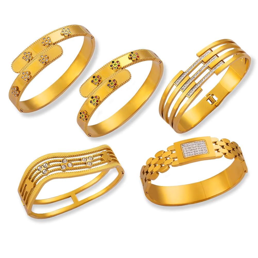 Designer Luxury Geometric Waterproof Pvd 18K Gold Plated Titanium Fashion Jewelry Bracelets Bangles Stainless Steel for Women