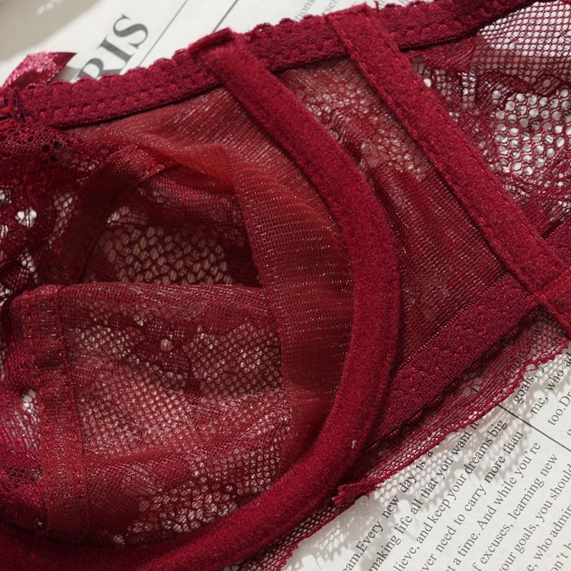 Женские ультратонкие кружевные бюстгальтеры Дышащий пуш-ап бюстгальтер Сексуальное французское романтичное красивое нижнее белье Сладкая отделка бантом Женские бюстгальтеры