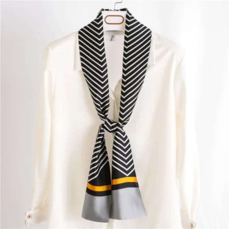 Хиджаб Натуральный Длинный Шелк Женский Принт Элегантные Шейные Платки Лента для Волос Головная Повязка Завязка Украшение Ручки Сумки Фуляр Воротник Косынка