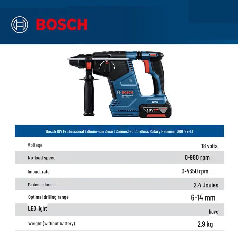 Bosch GBH187 18V Cordless Brushless Rotary Hammer CN plug (adapter included)