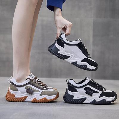 Мода Женская Мода Массивные Кроссовки Женские Осень Новые На шнуровке Повседневные На платформе Спортивная обувь Женская Толстая подошва Кроссовки на высоком каблуке