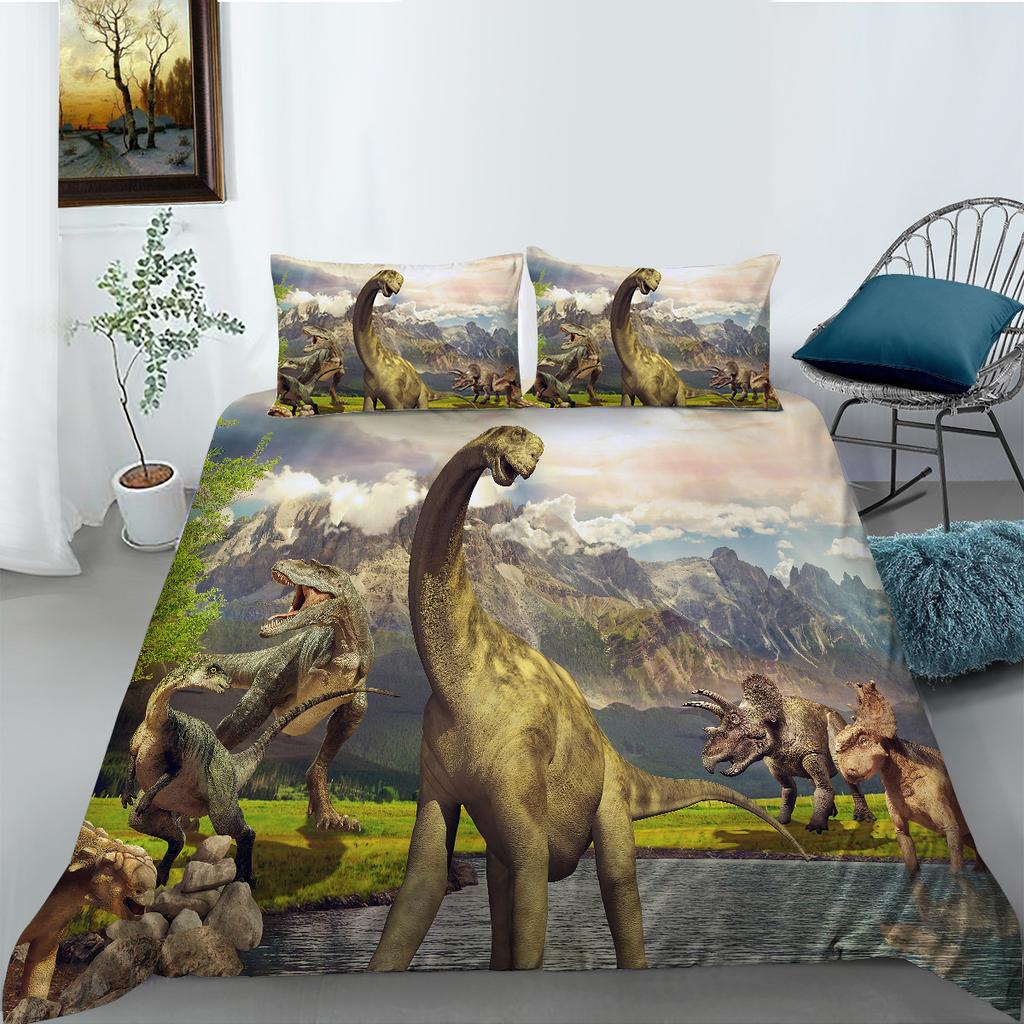 3D комплект постельного белья серии динозавров, оригинальный гигантский пододеяльник с животными, наволочка, 2/3 шт., DE135 * 200, мягкое украшение для дома для детской комнаты