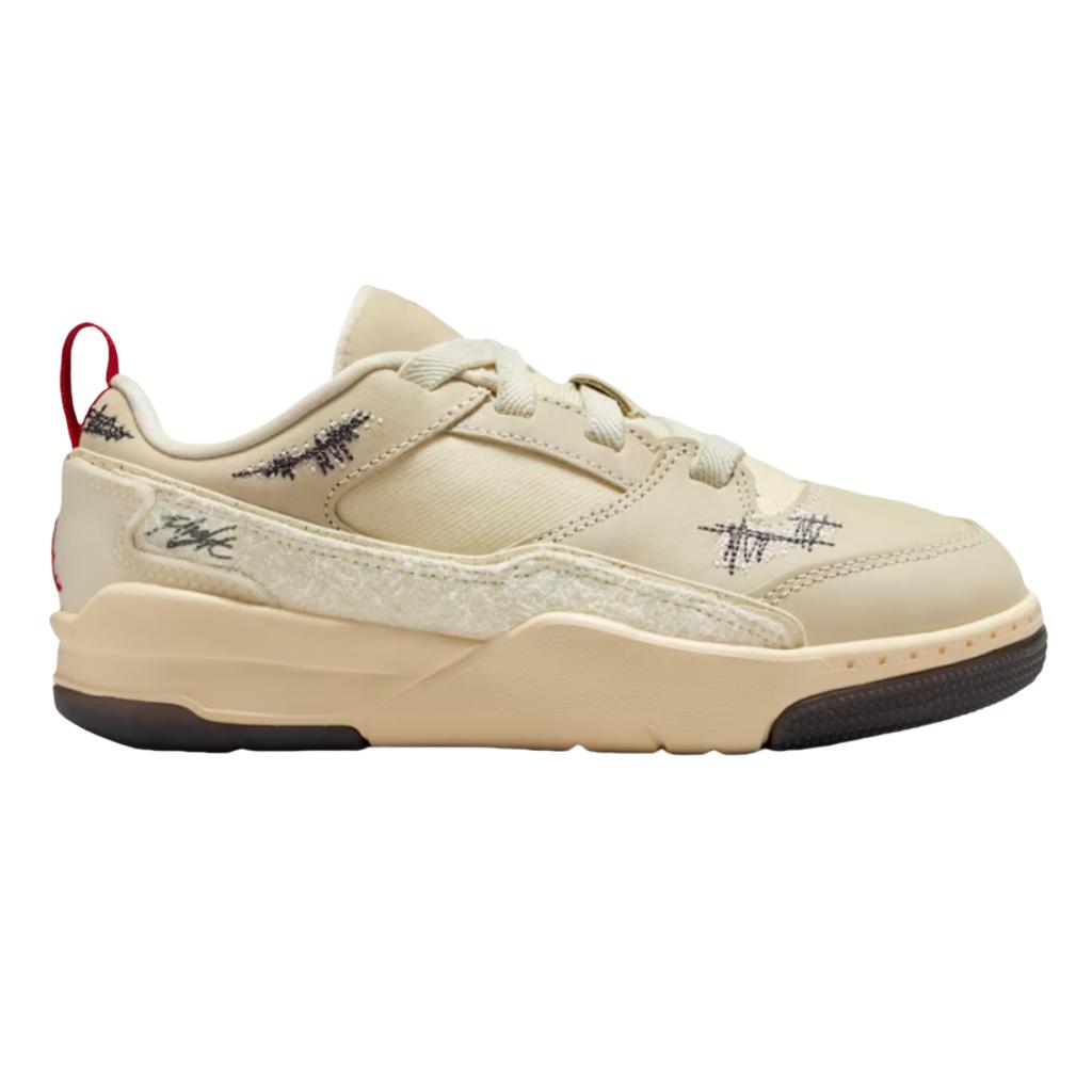 Who Decides War x Air Jordan Jordan Flight Court PS Мир — твоя площадка - Креповые детские кроссовки кремового цвета, кокосовое молоко, университетский красный HQ2960-100