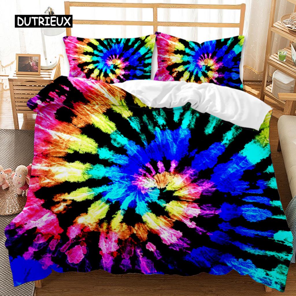 Комплект постельного белья Boho Tie Dye, комплект постельного белья в стиле хиппи, комплект постельного белья синего и фиолетового цвета для двоих, цыганский комплект постельного белья размера «king-size», полиэстеровый чехол для одеяла