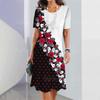 New Vintage Women's Dresses Floral Patchwork Printed Elegant Casual Short Sleeve Dress Y2k Loose Oversized Fashion Dress 2023