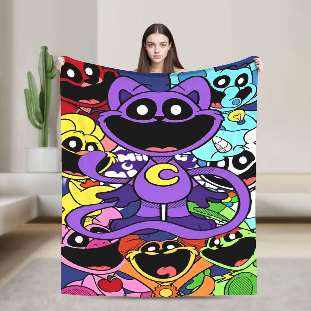 Cartoon S-Smiling Critters Anime Blankets Game Plush Novelty Warm Throw Blanket for Home Autumn/Winter