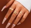 3pcs Elegant Stacked Ring Beach Sea Star Shell Open Ring Iron Gold Water Diamond Gold Daily Clothing Party Accessories