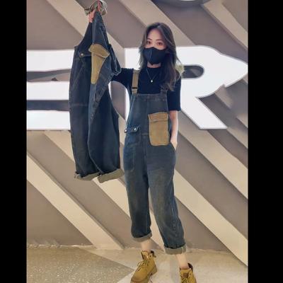 Дизайнерский стиль, Маленький, Тонкий, Брюки широкие от бедра, Фигура типа «груша», Модный, Скрывающий живот, Прямой джинсовый комбинезон, Женский