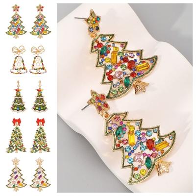Rhinestone Xmas Dangle Earrings Crystal Christmas Tree Dangle Earrings Accessories