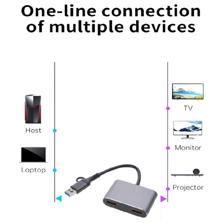 USB 3.0 на двойной HDMI-совместимый PD-конвертер USB-донгл-станция Хаб-адаптер 3 в 1