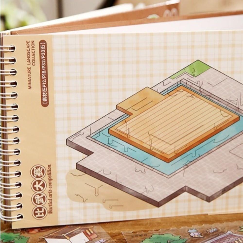 Miniature House Ancient-Style Stickers Cabin Scene DIY Decoration Stickers  Scrapbooking