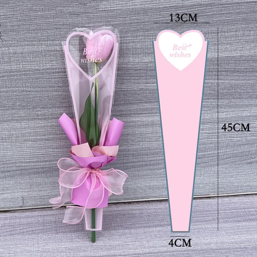 50pcs Single Flower Flower Packaging Bag Heart Shape Rose Packing Sleeve Bag Valentine's Day