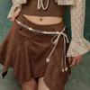 Bohemian Braided Waist Belt Decorative Waist Chain for Women Adjustable Cotton Thread Belt with Wood Beads