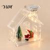 Clear Acrylic Christmas House Ornament, DIY Fillable with Light, Durable Display Box Rechargeable Lighted Table Centerpiece for Festive Party