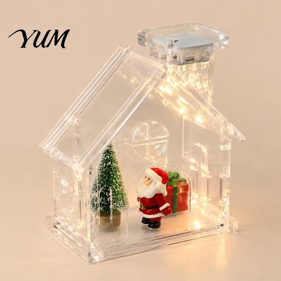 Clear Acrylic Christmas House Ornament, DIY Fillable with Light, Durable Display Box Rechargeable Lighted Table Centerpiece for Festive Party