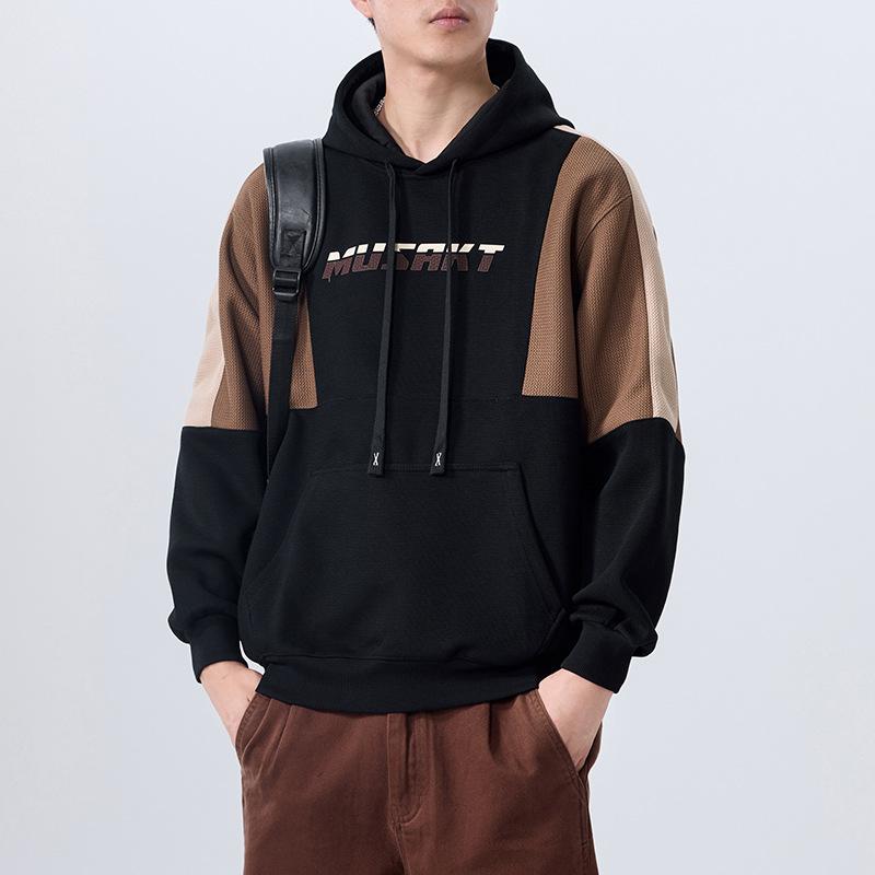 Design Sense Contrasting Color Splicing Heavy American Sweater Men'S Loose Large Size Trendy Couple Hoodie