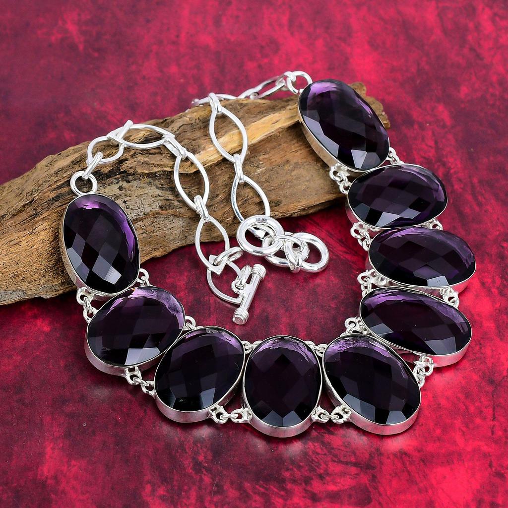 Ограненный аметист, драгоценный камень, комплект ювелирных изделий из стерлингового серебра 925 пробы, ожерелье ручной работы и браслет, комплект ювелирных изделий для свадебного подарка