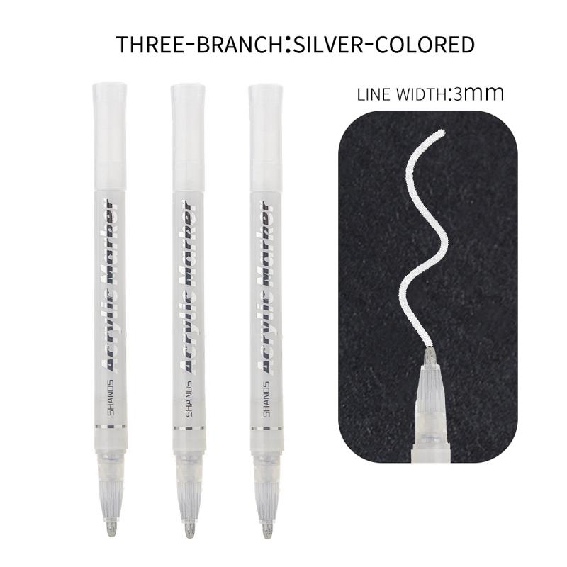 Artist Painting Illustration Metallic Crafts Markers Pens 3pcs Gold Silver White Large Capacity Acrylic Markers Highlighter Set