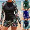 Women's Swimsuit Tankini Set Female Long Sleeves Swimwear Surfing Sports Pool Beachwear Two-Piece Bathing Suits with Shorts