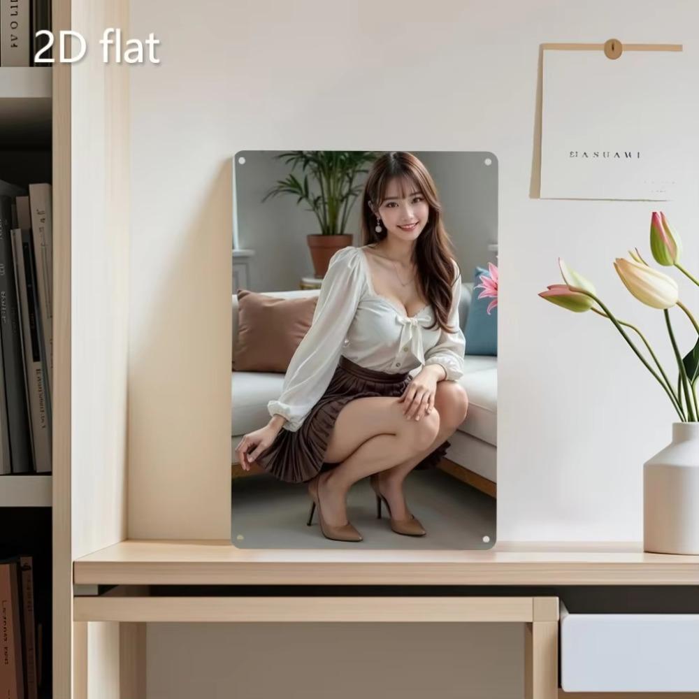 Настенное искусство Металлическая табличка Женщина Белая рубашка Коричневая юбка 20x30см Погодоустойчивый Декор для помещения и улицы Предварительно просверлено