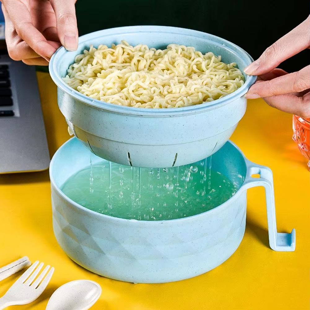 Миска для лапши быстрого приготовления с ручкой, защищающая от ожогов, с посудой, большой вместимости, экологически чистая, из пшеничной соломы, миска для слива воды
