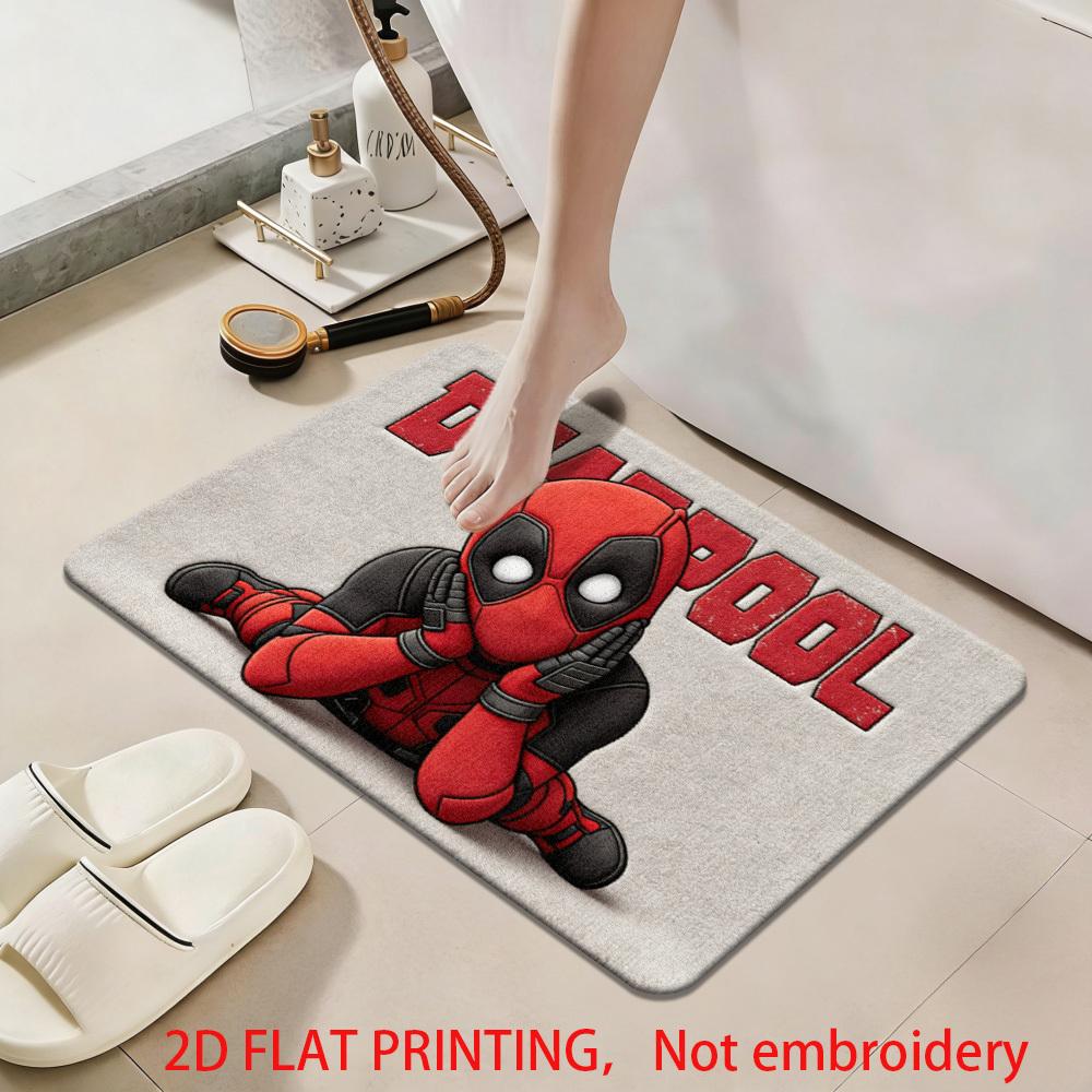 2D Flat, 1pc MARVEL Deadpool Floor Mat Suitable for Bathrooms, Bedrooms & Terraces - Anti-Slip Ultra Soft Thick with Marvel, R