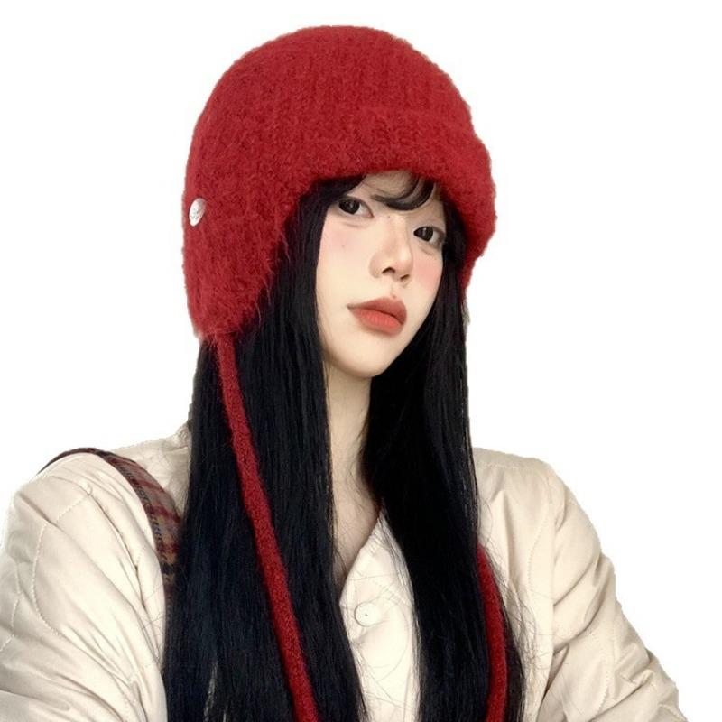 Зимняя шапка женская флисовая с защитой ушей вязаная шерстяная шапка большой окружности головы головной убор для улицы тепло