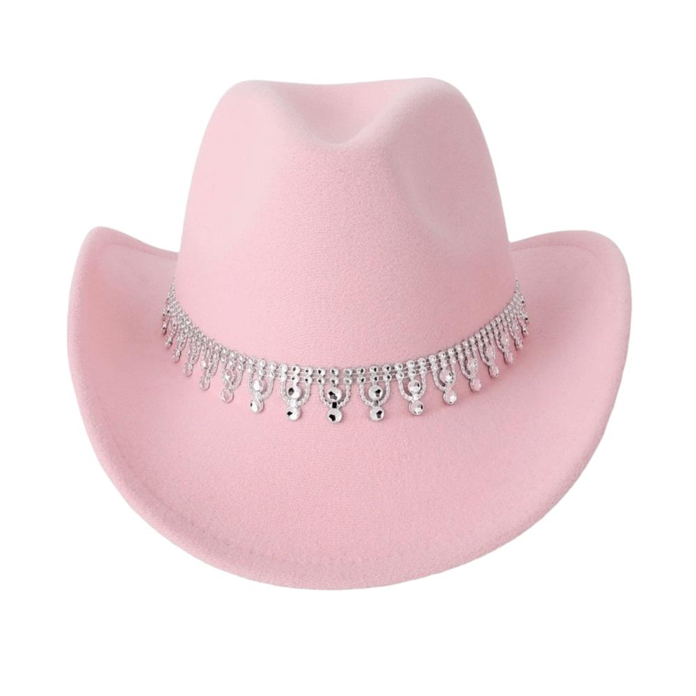 Sparkling Felt Fedora Hat Rhinestone Decoration Top Hat Classic Western Cowboy Hat Outdoor Riding