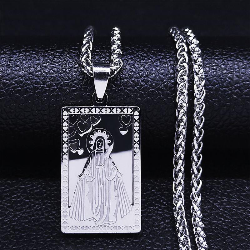 Catholic Virgin Mary Medal Our Lady of Guadalupe Pendant Necklace for Women Men Gold Color Stainless Steel Male Chain Jewelry