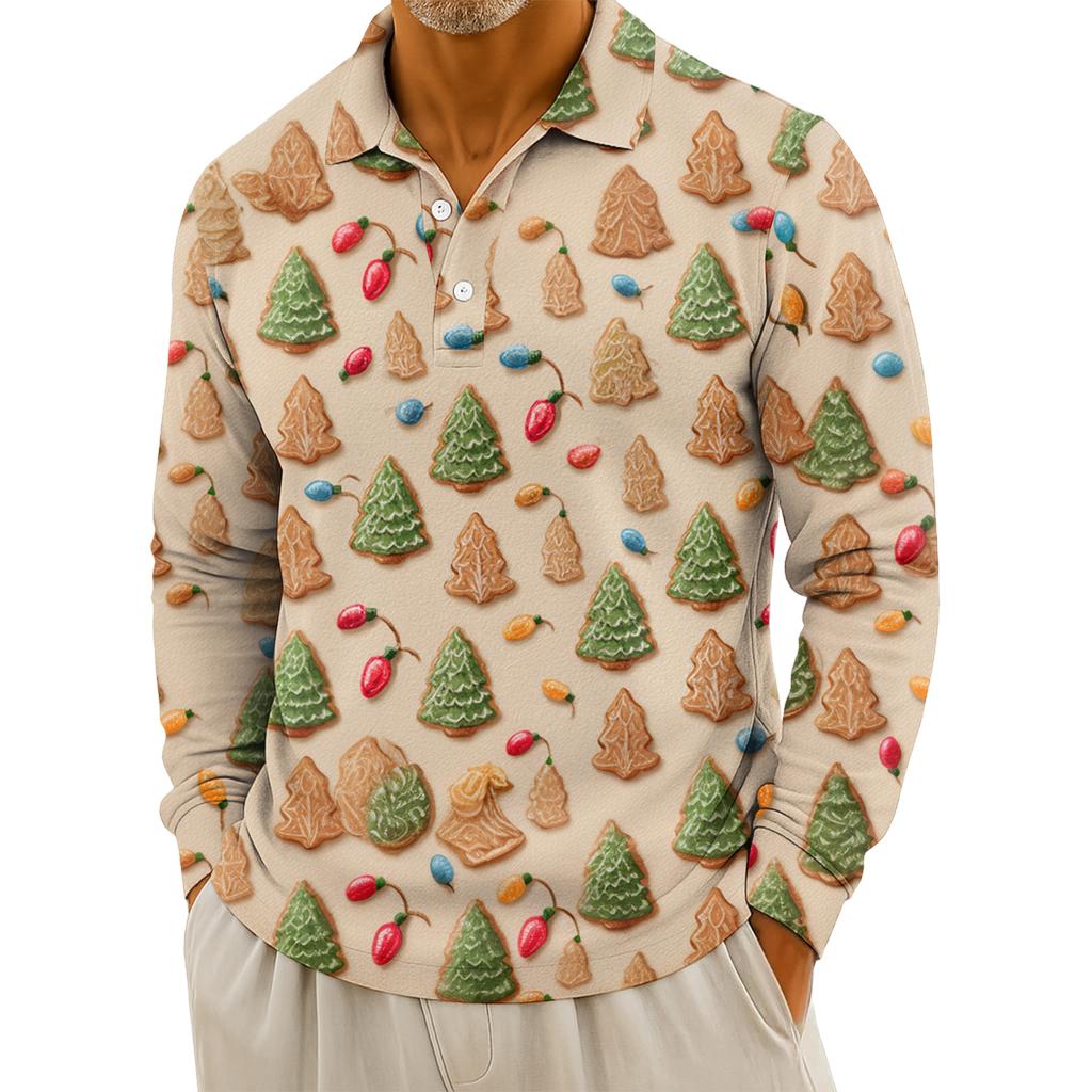 Мужская повседневная рубашка с длинным рукавом на пуговицах с рождественским принтом