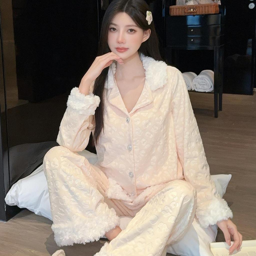 Женский пижамный комплект с леопардовым принтом и длинным рукавом - Теплый и роскошный для осени и зимы