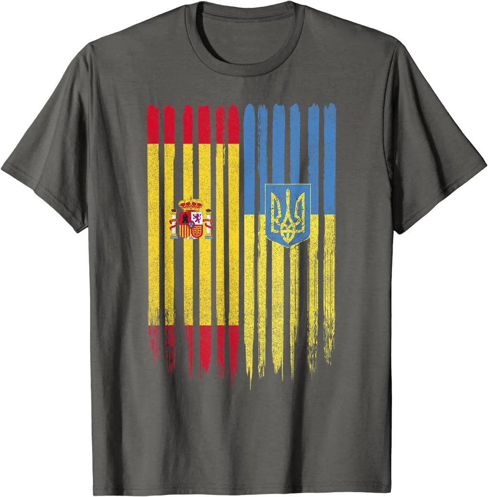 Spain Ukraine Ukrainian Flag Trident Roots T-Shirt Short Sleeve Casual Cotton O-Neck Summer Shirt
