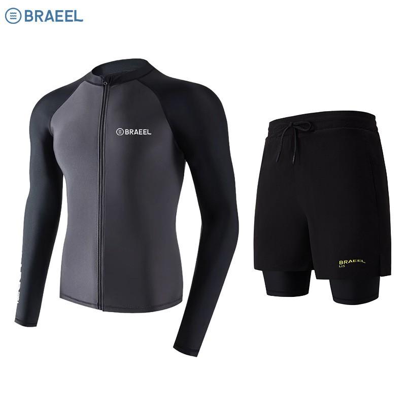 Mens UV Protection Rash Guard Set Long Sleeve Swimwear Snorkeling Surfing Diving Water Sports