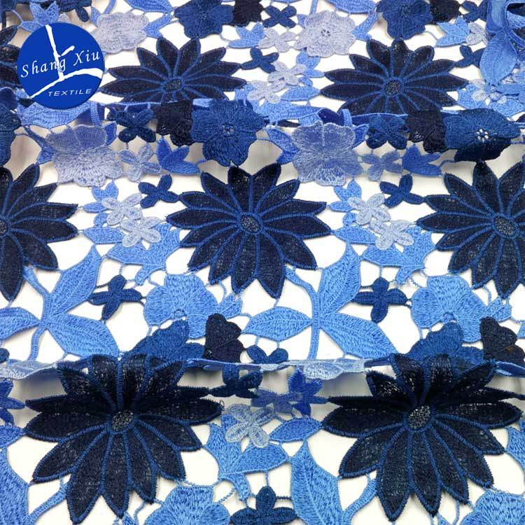 Полиэстер Легкий шелк Многоцветная вышивка Ткань, Водорастворимое кружево Тяжелая промышленность Пряжа Окрашенная Красочная Полная ширина, Трехмерная Полая ткань