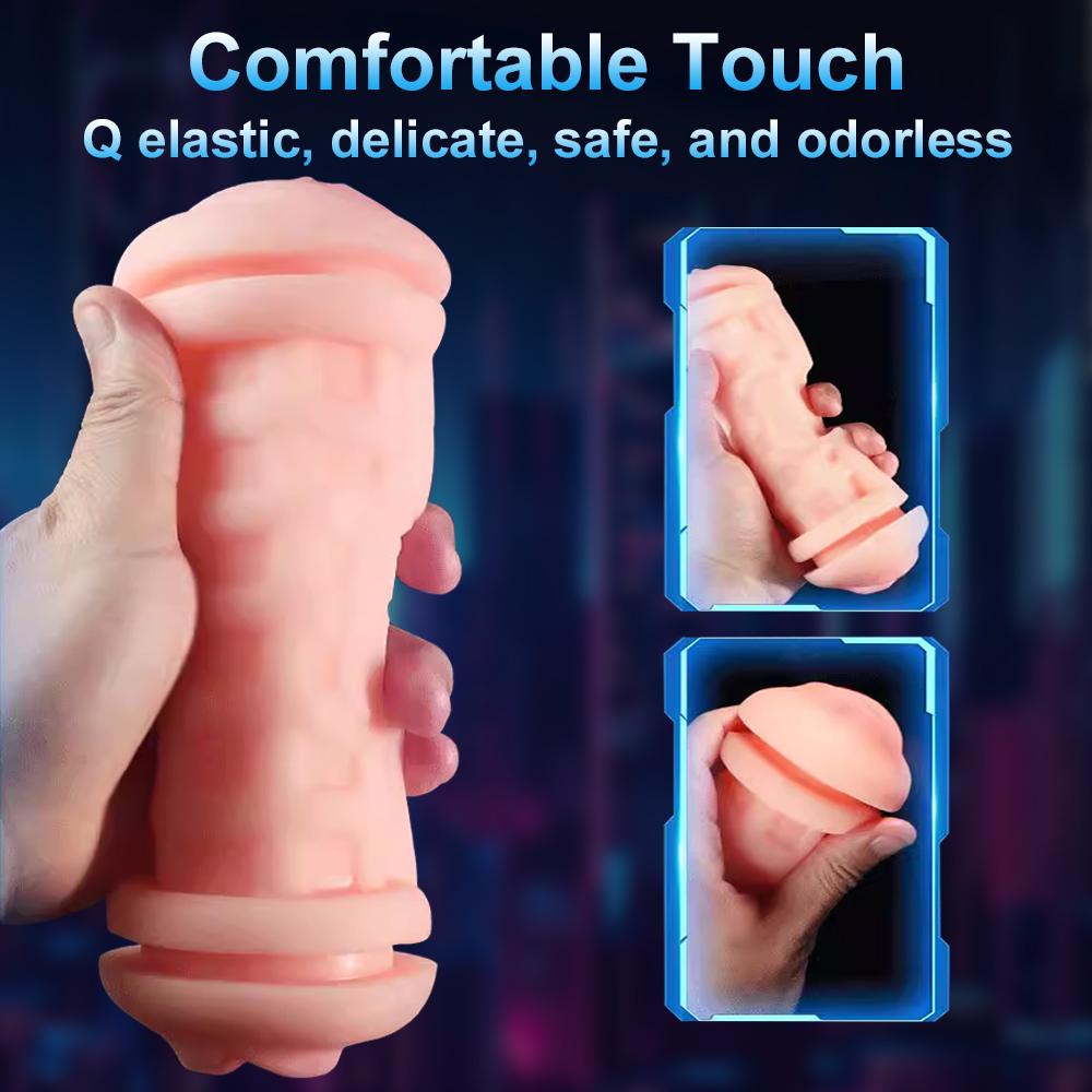 Male Stroker Double Ended Masturbation Cup Pocket Pussy Vibrator Lifelike Vaginal Mouth Tongue Blowjob Adult Sex Toys for Man