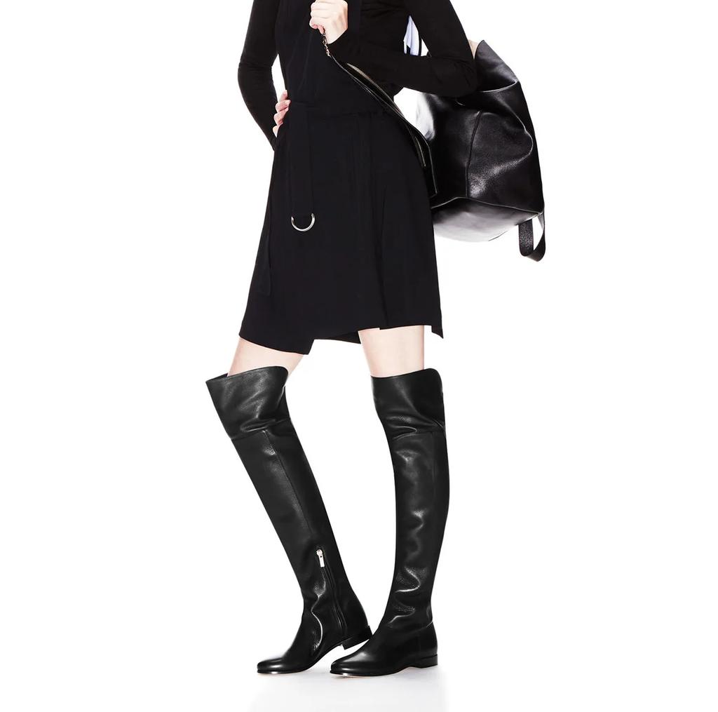 Мода 2025 Зимняя мода Женские сапоги Черные/коричневые Боковая молния Круглый носок Квадратный каблук Ботфорты Плоские сапоги Повседневные сапоги-рыцари