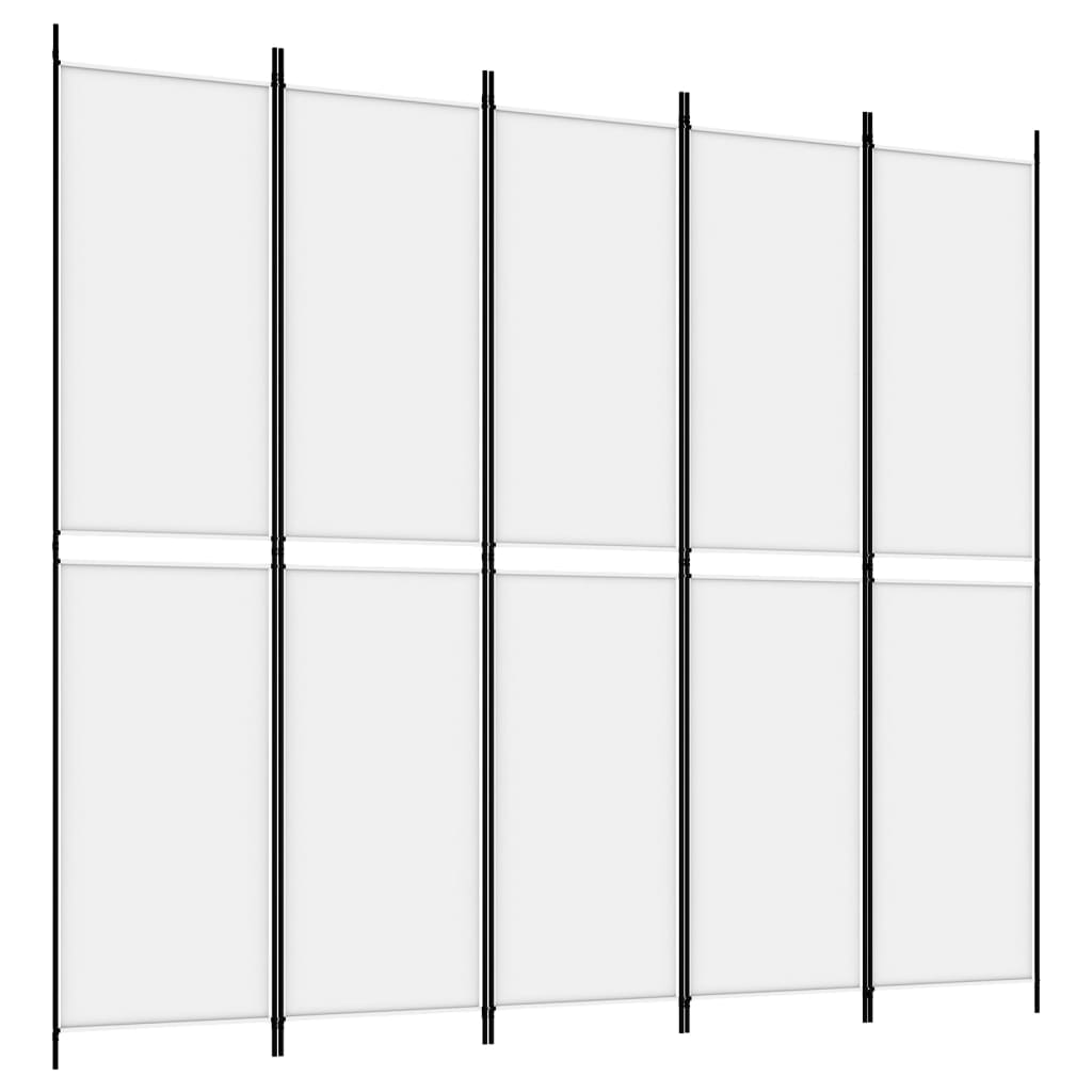 5 Piece White Folding Screen 250 x 220 cm Fabric