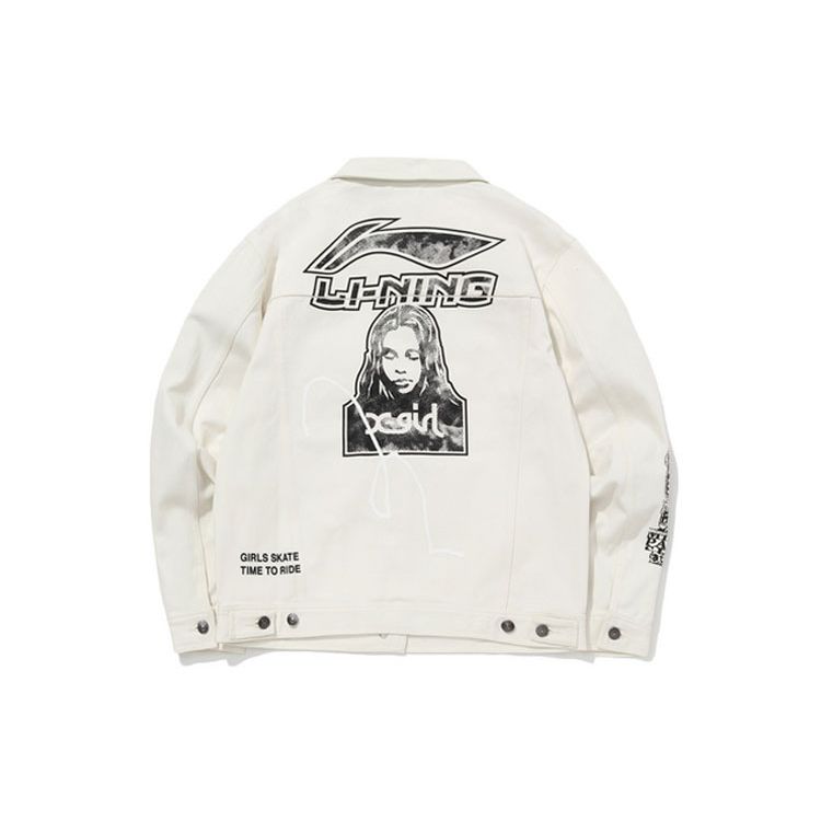 Li Ning X X-Girl Женская коллекция Domination, однобортная повседневная куртка с принтом, женские куртки Cloud-White AFDQ372-1
