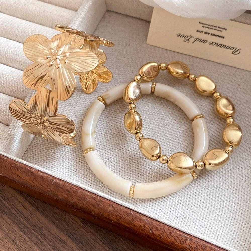 3Pcs/Set Gold Big Flower Bangle Set Bohemian Cuff Bracelets Set New Irregular Cuff Bracelet Jewelry