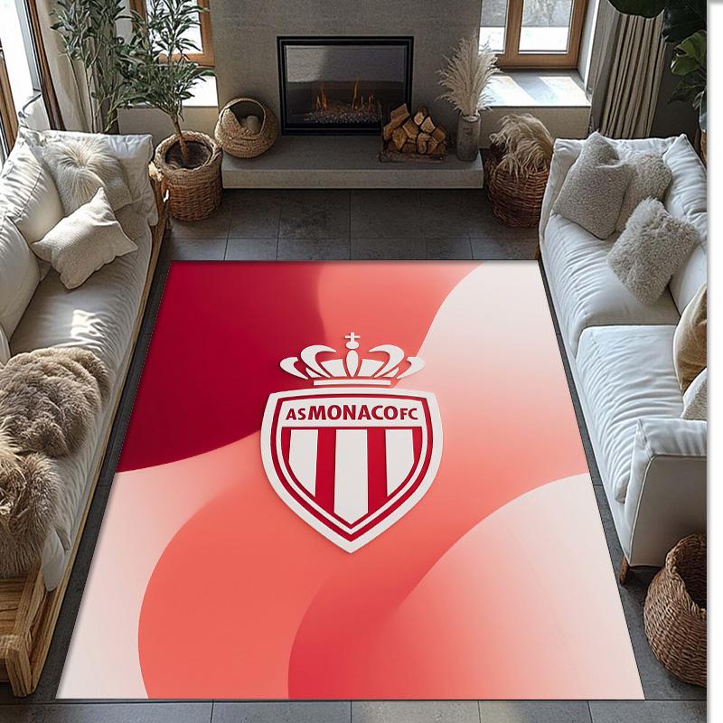 Monaco FC Soccer Football Pattern Soft Area Rug Non Slip Indoor Floor Carpet Sports Decor Mat for Bedroom
