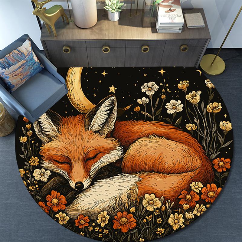 Fox Dreams Round Area Rug,Carpet Rug for Living Room Bedroom Sofa Playroom Decor,Non-slip Floor Mat
