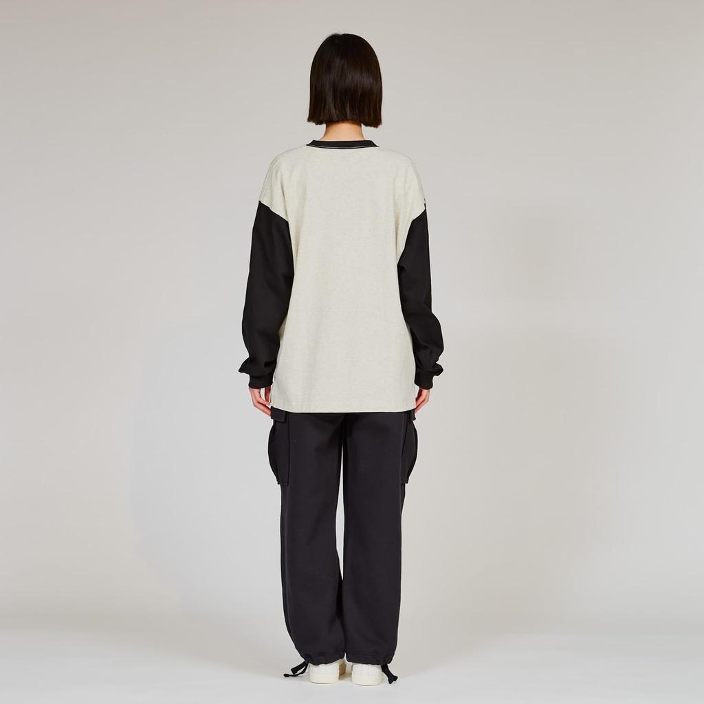 Футболка с длинным рукавом и круглым вырезом из хлопка, США, RelaxFit, вышитый логотип, резиновый принт, длинный рукав, в стиле экшн, овсянка [Champion], 100%