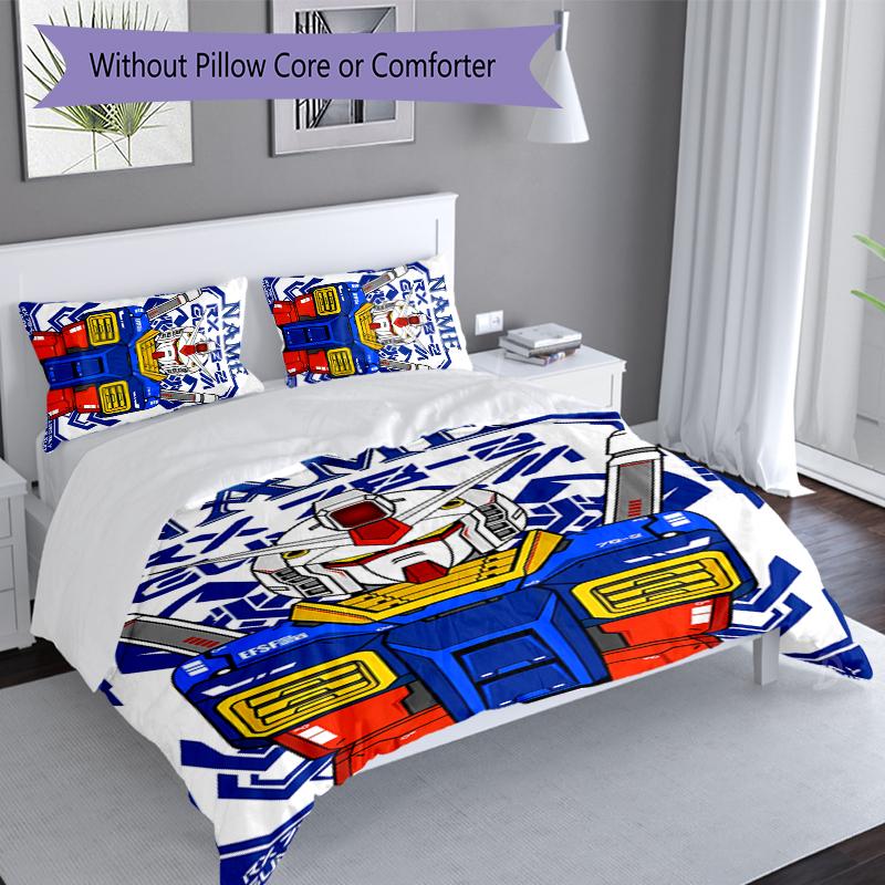 3pcs Custom Name Mobile Suit Gundam Set,Includes 1 Duvet Cover and 2 Pillowcases,All-season Bedroom Decor