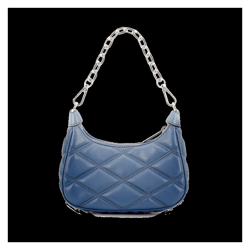 MICHAEL KORS Quilted Silver Hardware Polyurethane Blend Handheld Crossbody Shoulder Bag Women's Blue