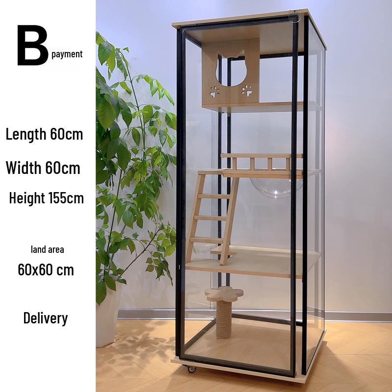 Luxury Solid Wood Cat Villa: Panoramic Glass Cat House with Bed and Indoor Cat Cabinet