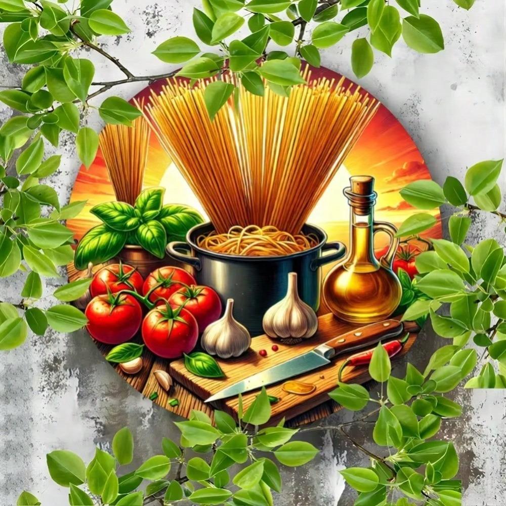 Винтажное металлическое настенное искусство Итальянская кухня Круглый Спагетти Помидор Декор для кухни Подарок