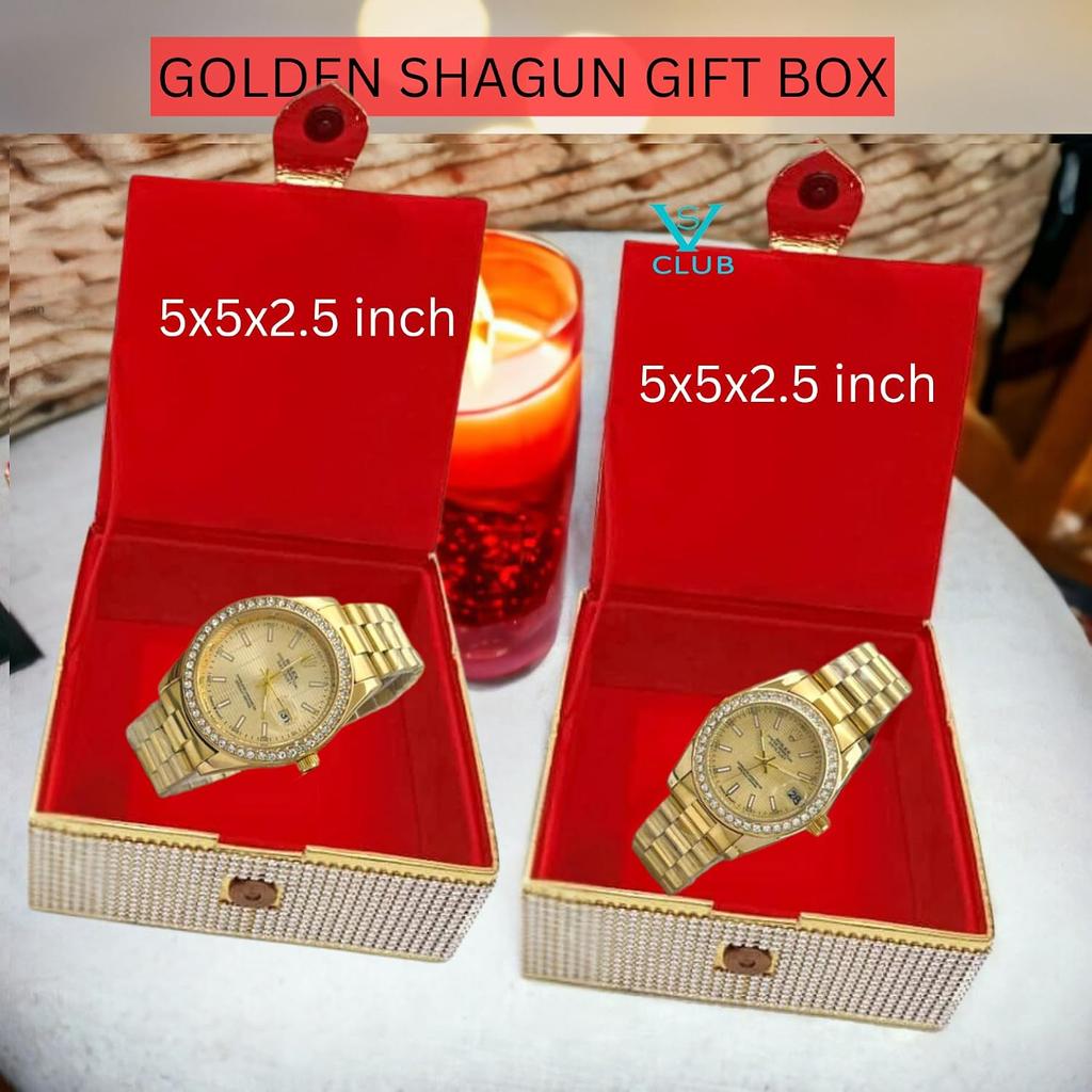 Indian Factory Decorative Leather Shagun Cash and Jewellery Box for Wedding and Festive Gifting, Golden, 12D x 12W x 6H Centimeters